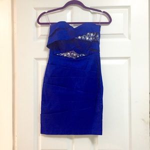 Blue evening dress with beading