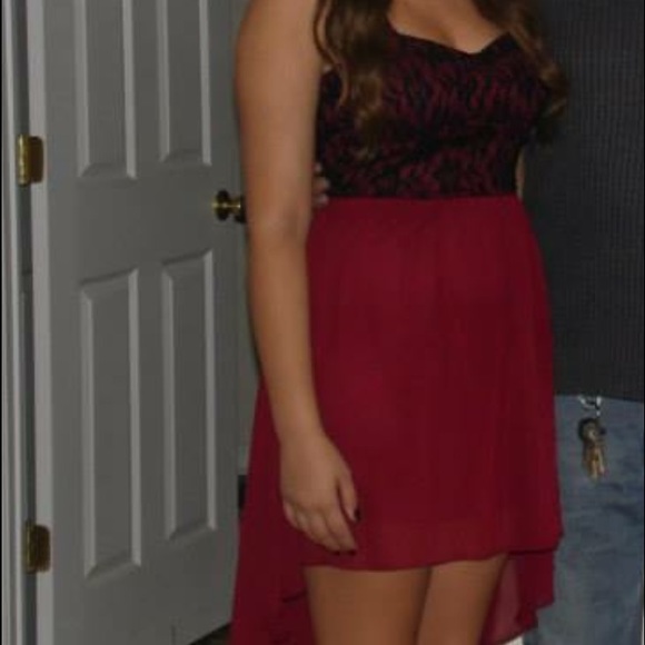 Dresses & Skirts - Burgundy and black lace high low dress