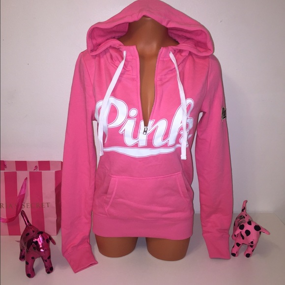 PINK Victoria's Secret Tops - 🚫SOLD🚫NEW PINK VS LOGO HALF ZIP HOODED