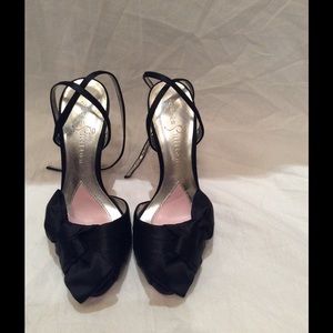 Paris Hilton Black Satin Stappy Sandal Heel
