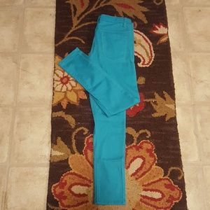 Turquoise skinny, stretch jeans