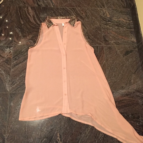 Pink (Nude) sequined trim blouse