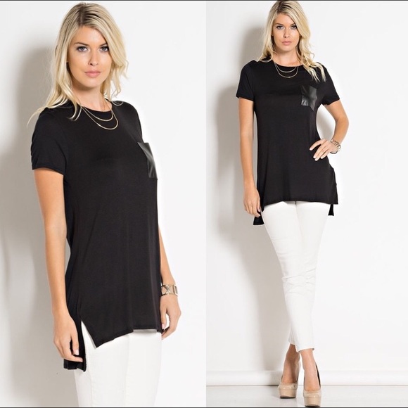 💔LAST ONE💔Black on Black Faux Leather Pocket Top - Picture 2 of 4