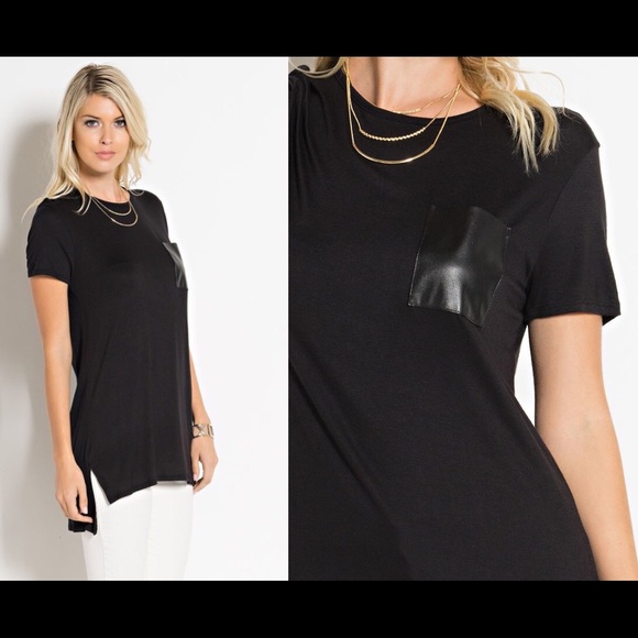 💔LAST ONE💔Black on Black Faux Leather Pocket Top - Picture 3 of 4