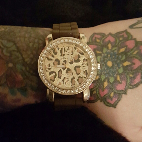 Brown Leopard Geneva watch