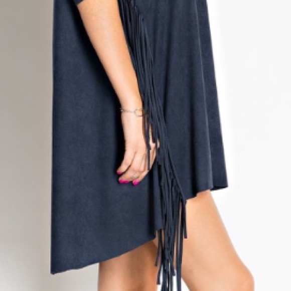 🇺🇸Suede Blue Fringe Dress/Tunic - Picture 3 of 4
