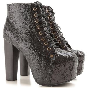 Jefferey Campbell Glitter Black Lita Booties