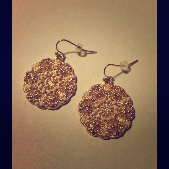 J Crew Gold Ivory Disc Hook Earrings NEW NWOT
