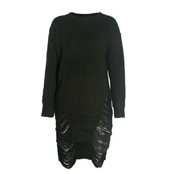 🍂Black Frayed Sweater Dress - Picture 3 of 3