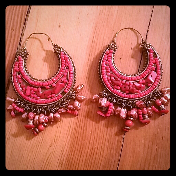 Coal beaded hoop earings