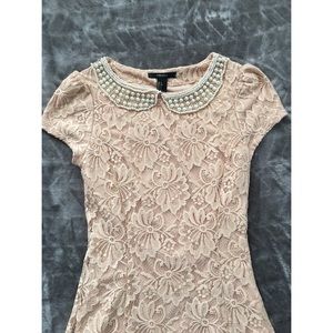 Forever 21 peach lace pearl collar tea dress