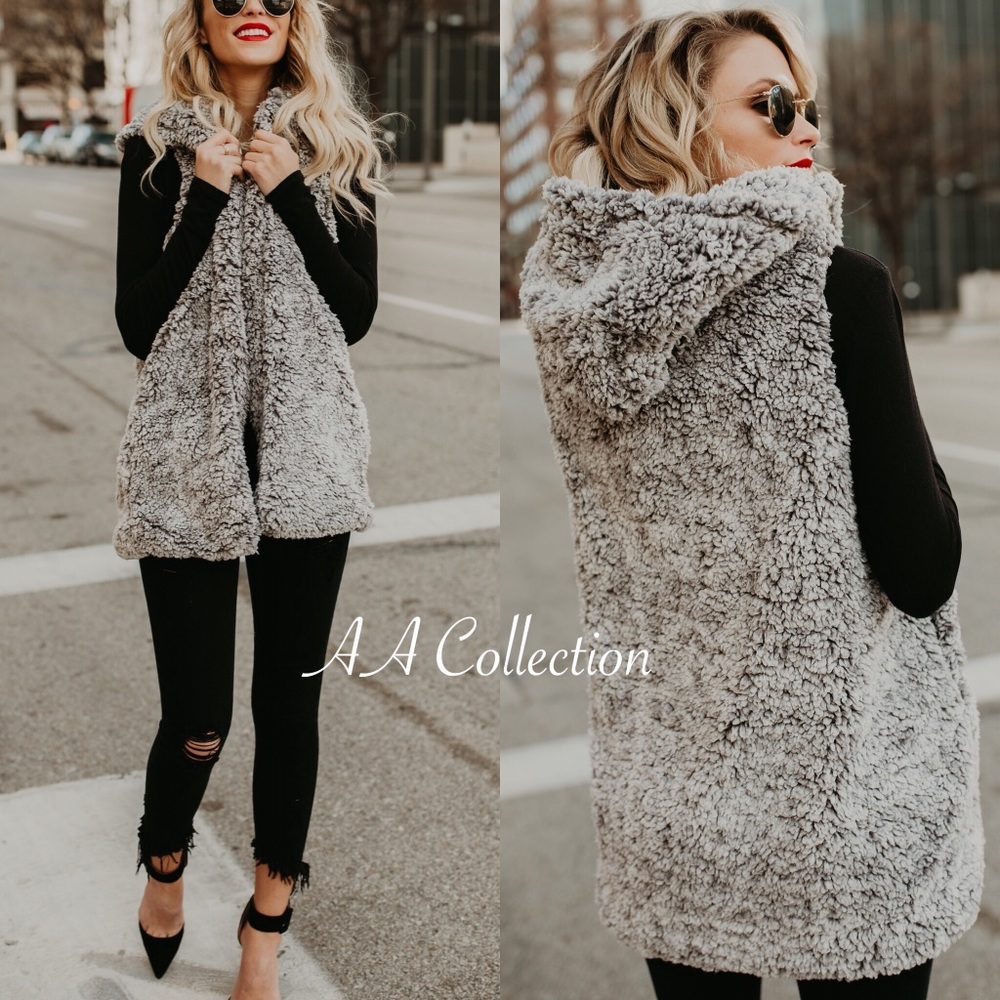 FAUX Sherpa fur Vest Sleeveless Jacket coat sold - Picture 7 of 8