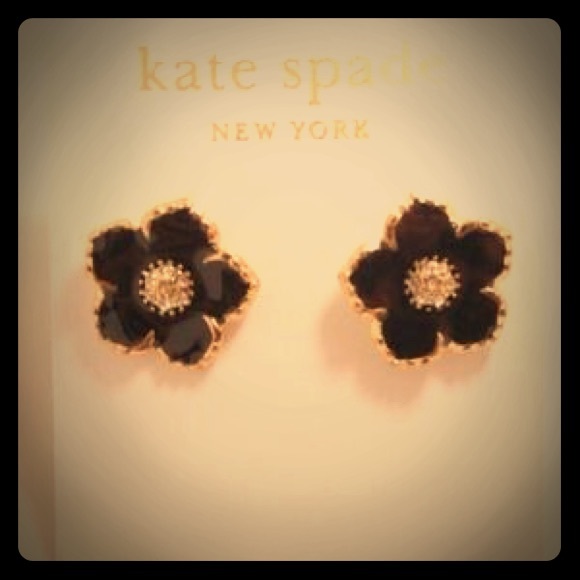 Kate Spade Gold Black Flower Post Earrings NEW NWT