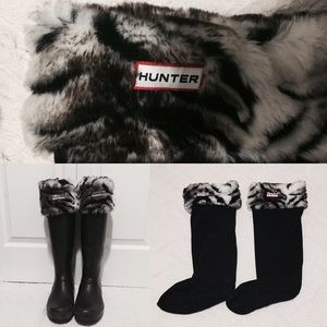 Black Faux Fur-trimmed Fleece Wellington Socks