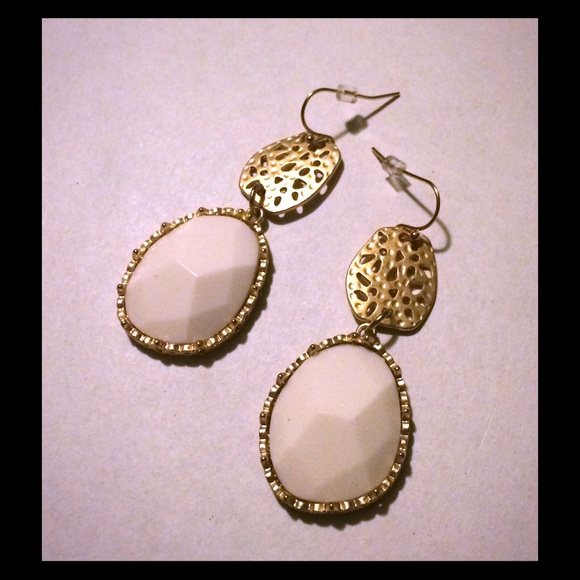 J Crew Gold White Drop Hook Earrings NEW NWOT