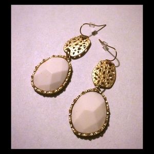 J Crew Gold White Drop Hook Earrings NEW NWOT