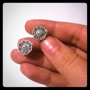 J Crew Silver Pearl Button Earrings NEW NWOT