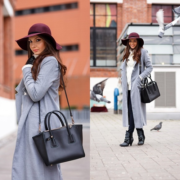 Grey long trench coat