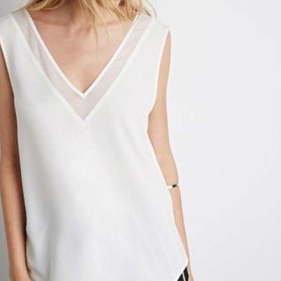 White Mesh V-Neck Top
