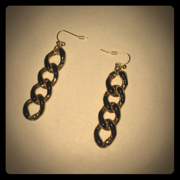 J Crew Gold Black Chain Link Hook Earring NEW NWOT