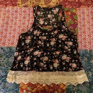 Floral and black crop top tank