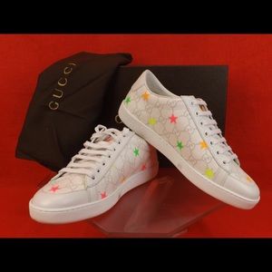 GUCCI WHITE BROOKLYN GG STARS SNEAKERS 38 8