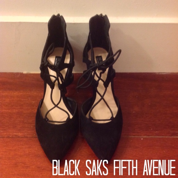 Black Suede, Pointed Toe, Lace-Up Heels