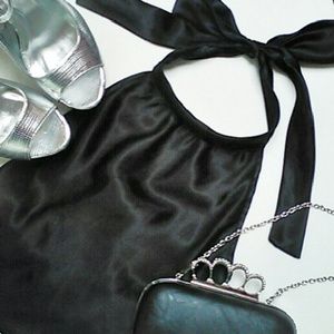 Black backless halter tank top