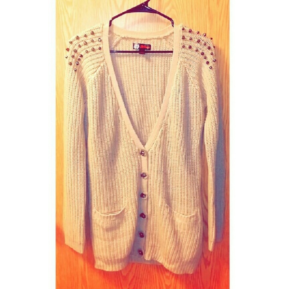 Tan Studded Cardigan Tunic Sweater Large