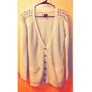 Tan Studded Cardigan Tunic Sweater Large