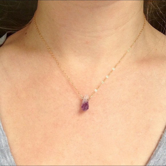 Amethyst crystal charm 14k gold necklace - Picture 1 of 1