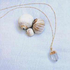 Clear Quartz pendant on 14k gold satellite chain