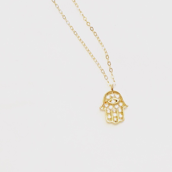Gold CZ Hamsa on 14k gold chain - Picture 1 of 1