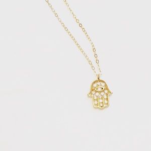 Gold CZ Hamsa on 14k gold chain