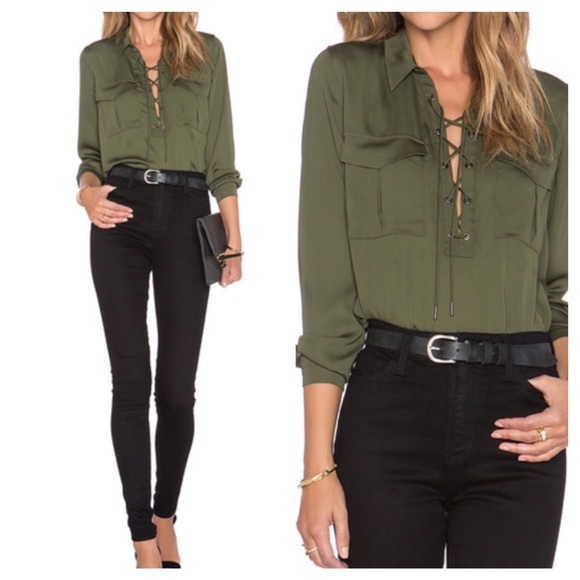 Tops - Army green lace up blouse