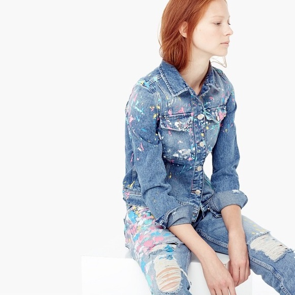 Mango paint splatter jean jacket
