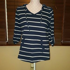 Navy and white striped sweatshirt