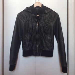 Sparkle and Fade Faux-Leather Bomber Jacket