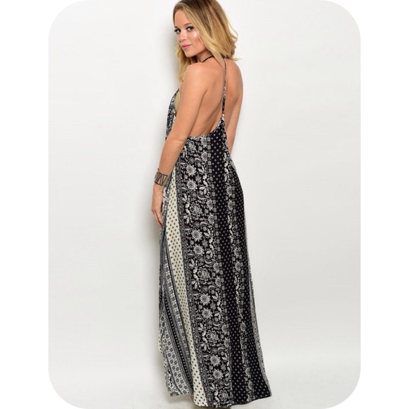 NWT BLACK & IVORY PRINT RACER BACK MAXI DRESS - Picture 3 of 3