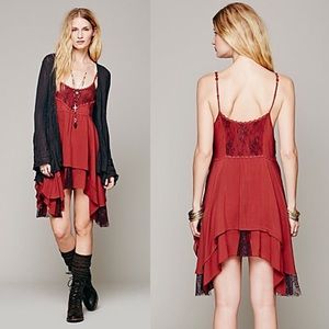 Free People Pieced Lace Tunic Slip in Cayenne