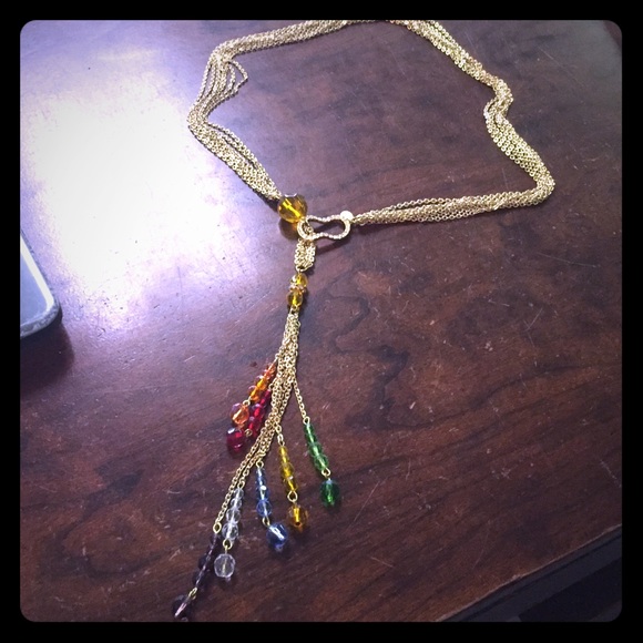 Cluster gold tone necklace dangling beads