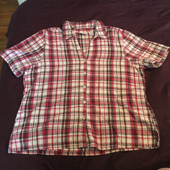 Plaid button blouse size xl