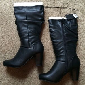 Faux leather heeled boots