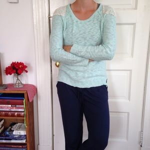 Mint Lace Knit Sweater! (L but fits like a M)