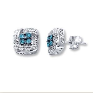 BLUE DIAMOND EARRINGS STERLING SILVER💎💎