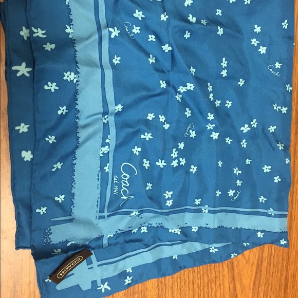 Coach blue teal silk floral purse sq neck scarf