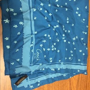 Coach blue teal silk floral purse sq neck scarf