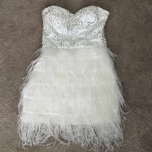 BEBE Isis Sequin Feather Dress