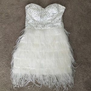 BEBE Isis Sequin Feather Dress