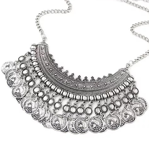 Boho coin silver necklace